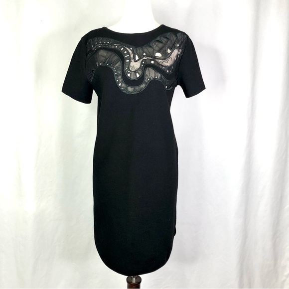 Emilio Pucci dress black wool blend short sleeves lace inset bodice M - Picture 1 of 10
